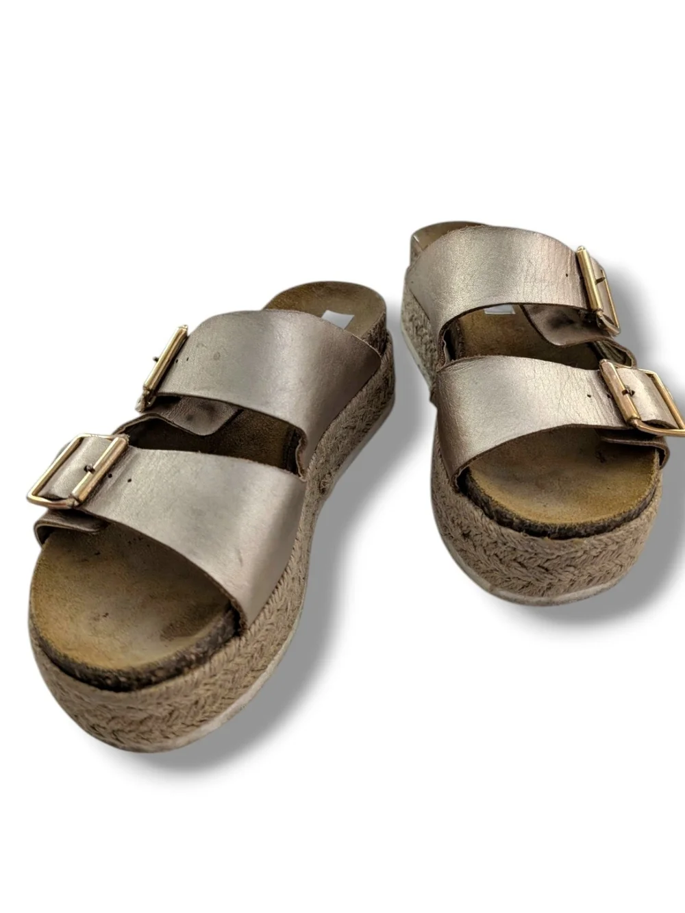 Steve Madden Annika Gold Metallic Leather Espadrille Platform Sandals, Size 7